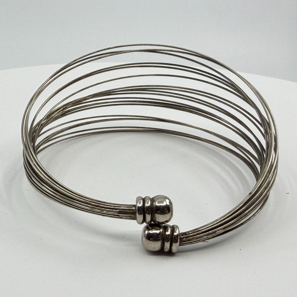Silver Tone Coil Bangle Bracelet - Minimalist Modern Stackable Style